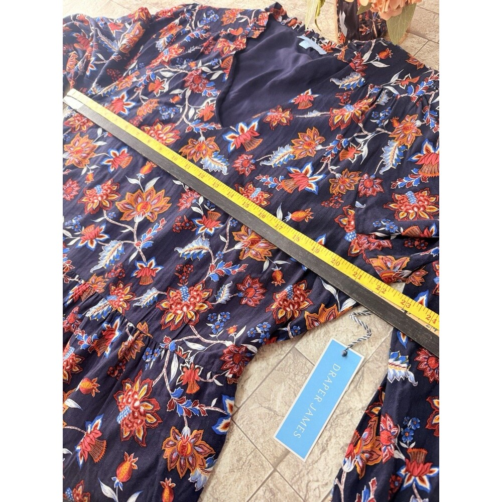 NWT Draper James Womens Midi Dress Sz XL Blue Floral Long Sleeve V Neck Wedding - Picture 7 of 12